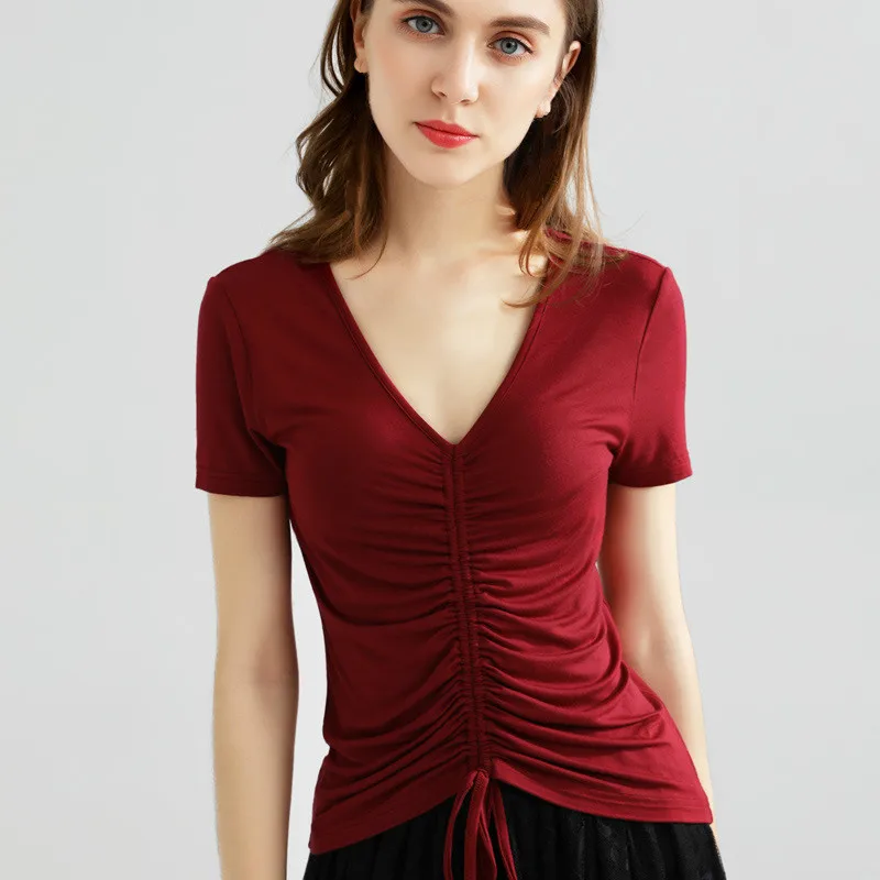 Summer Short Sleeve Women T-shirts Female Korean V-neck Sexy Drawstring Tshirt for Girls Oversized T Shirt 3xl Ladies Tops Tees
Summer Short Sleeve Women T-shirts Female Korean V-neck Sexy Drawstring Tshirt for Girls Oversized T Shirt 3xl Ladies Tops Tees