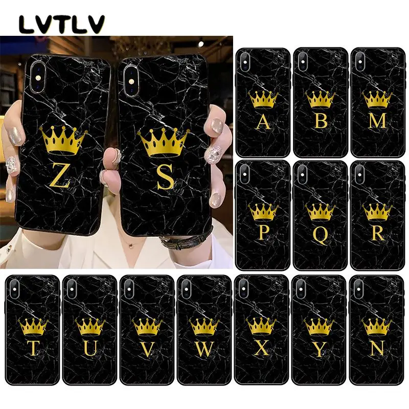 LVTLV DIY инициалы имя письмо монограмма черный мрамор Корона чехол для телефона iPhone