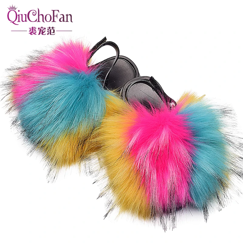 Children's Fluffy Faux Raccoon Fur Slippers Girl's Fashion Cute Soft Furry Slides Kids Outdoor Flops Colorful Plush Sandals
Children's Fluffy Faux Raccoon Fur Slippers Girl's Fashion Cute Soft Furry Slides Kids Outdoor Flops Colorful Plush Sandals
