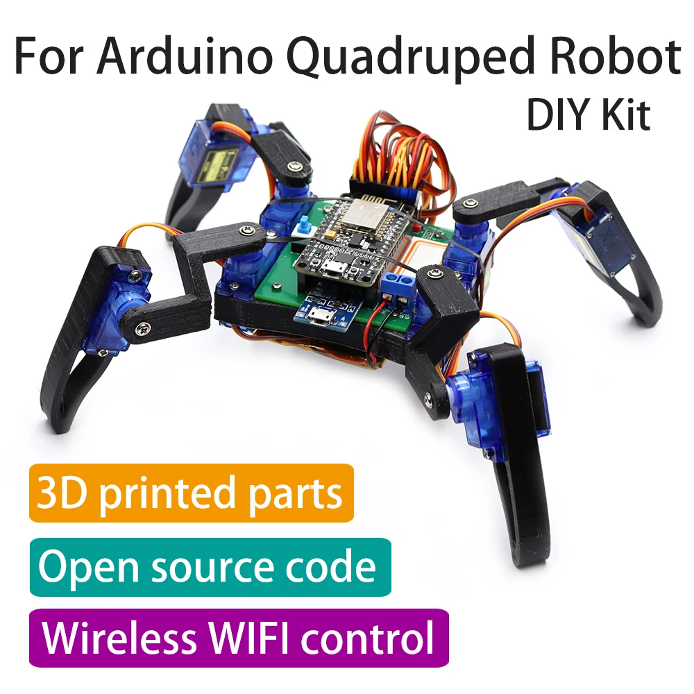 2022 8-DOF робот-паук Arduino, Набор для творчества, Bionic, квадрупед, Edu-робот, проект с открытым исходным кодом, Wi-Fi, беспроводное управление, система у...