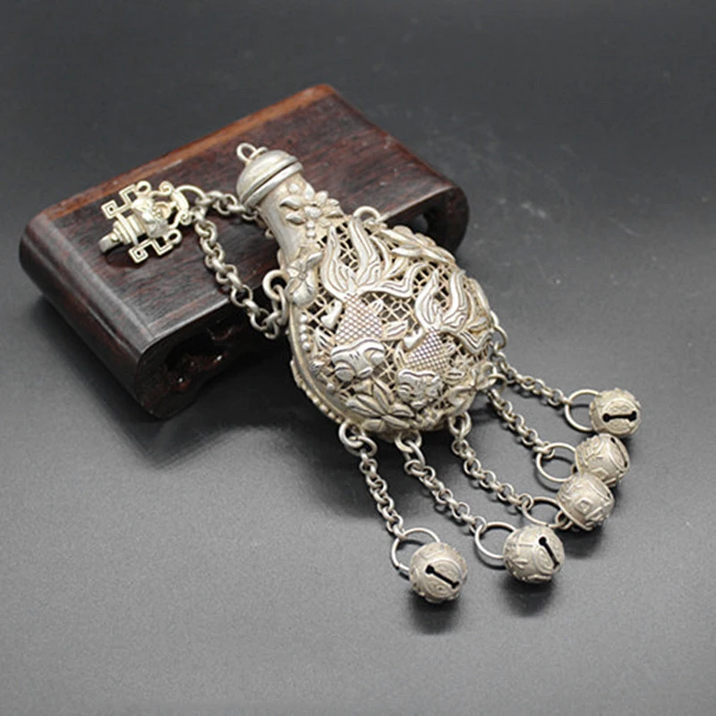 

Collection of Chinese Miao Silver Copper Retro Hollow Pisces Lotus Sachet Pendant/Ornament