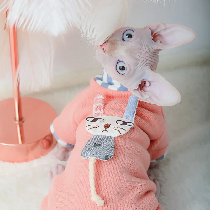 

Cat clothes autumn and winter German hairless cat four-legged clothes cute anti-hair puppet pet kitten cotton clothes