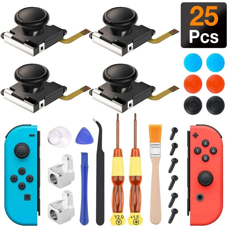 

RISE-(4 Pack) 3D Analog Stick Repair Kit for Nintendo Switch Joy Con with Metal Buckles/Screwdriver/Thumbstick Grips