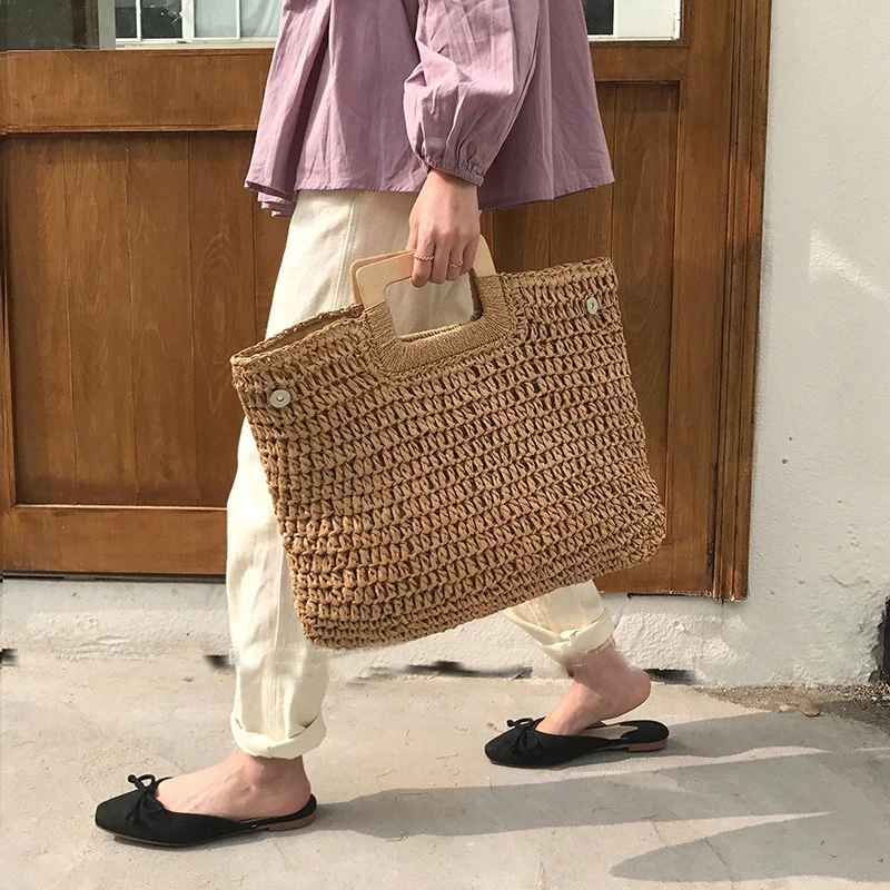 

Handbag Vintage Bohemian Straw Bag for Women 2021 Summer Large Capacity Beach Handbag Rattan Handmade Kintted Travel Bags Bolsas