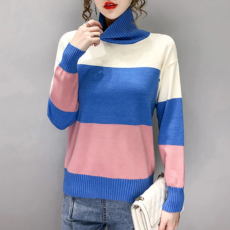 Striped Women's Knitted Sweater Turtleneck Pullover Jumper Mujer Long Sleeve Korean Loose Pull Femme Fiver Winter Sweater Women
Striped Women's Knitted Sweater Turtleneck Pullover Jumper Mujer Long Sleeve Korean Loose Pull Femme Fiver Winter Sweater Women