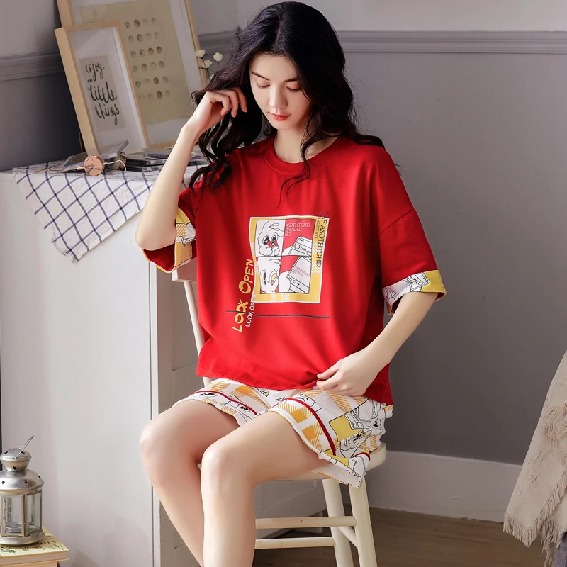 Summer Short Sleeve Top + Shorts Women Pajamas Sets Funny Cartoon Manga Kawaii Girls Sleepwear Cotton O-neck Pullover Homewear
Summer Short Sleeve Top + Shorts Women Pajamas Sets Funny Cartoon Manga Kawaii Girls Sleepwear Cotton O-neck Pullover Homewear