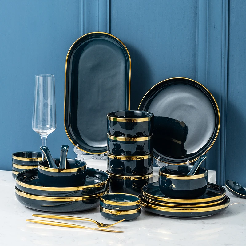 18-Piece Porcelain Dinner Set for 6 Person Blue Ceramic Dinnerware Set with Dinner Plate,Dessert Plate,Salad Bowl for Restaurant 
18-Piece Porcelain Dinner Set for 6 Person Blue Ceramic Dinnerware Set with Dinner Plate,Dessert Plate,Salad Bowl for Restaurant