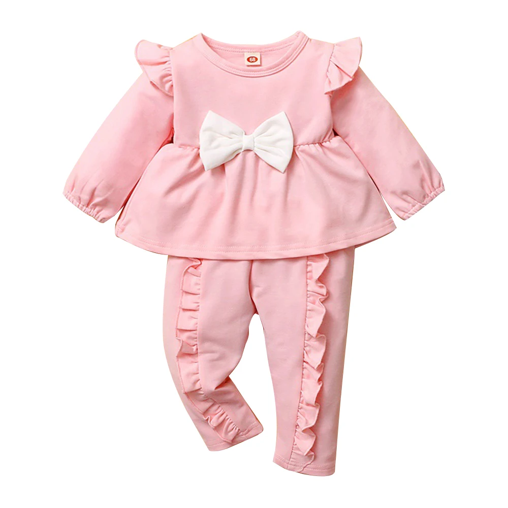 Newborn Baby Girls Cotton Round Neck Bow Long Sleeve Casual T-Shirt Ruffle Autumn Pullover Solid Pants 2 Piece Set Clothing
Newborn Baby Girls Cotton Round Neck Bow Long Sleeve Casual T-Shirt Ruffle Autumn Pullover Solid Pants 2 Piece Set Clothing