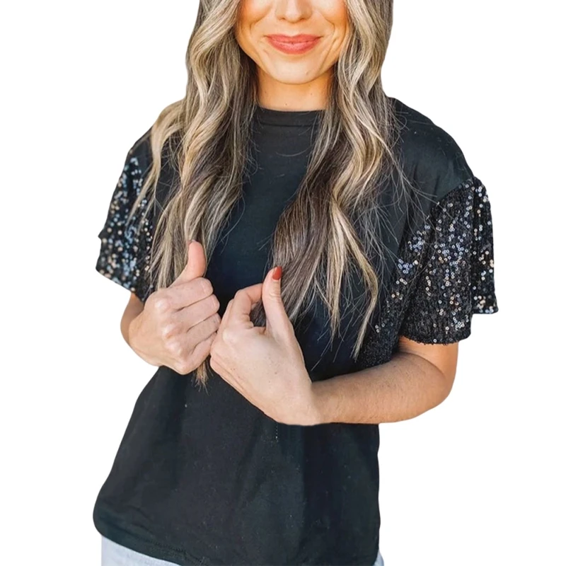 Summer Women T-Shirts Contrast Stitching Sequin Short Sleeve Top Clothes
Summer Women T-Shirts Contrast Stitching Sequin Short Sleeve Top Clothes