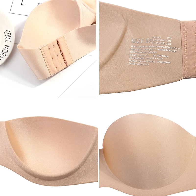 Sexy Gathering Invisible Bras Bralette Underwear Women Push Up Strapless Bra Wedding Brassiere Underwired Back 1/2 Cup Band