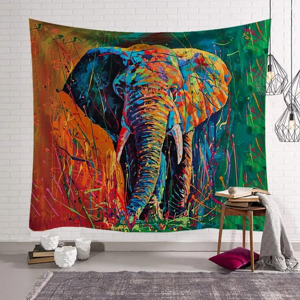 

Colorful Elephant Animal Plant Leaves Indian Style,Gothic Psychedelic Hippie Printed