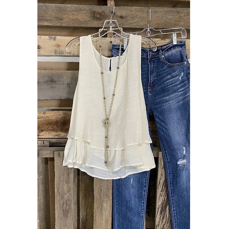 Ladies Summer Fashion Comfortable Casual Vest Women Fake Two Double Layer Cotton Linen Sleeveless T-shirt
Ladies Summer Fashion Comfortable Casual Vest Women Fake Two Double Layer Cotton Linen Sleeveless T-shirt