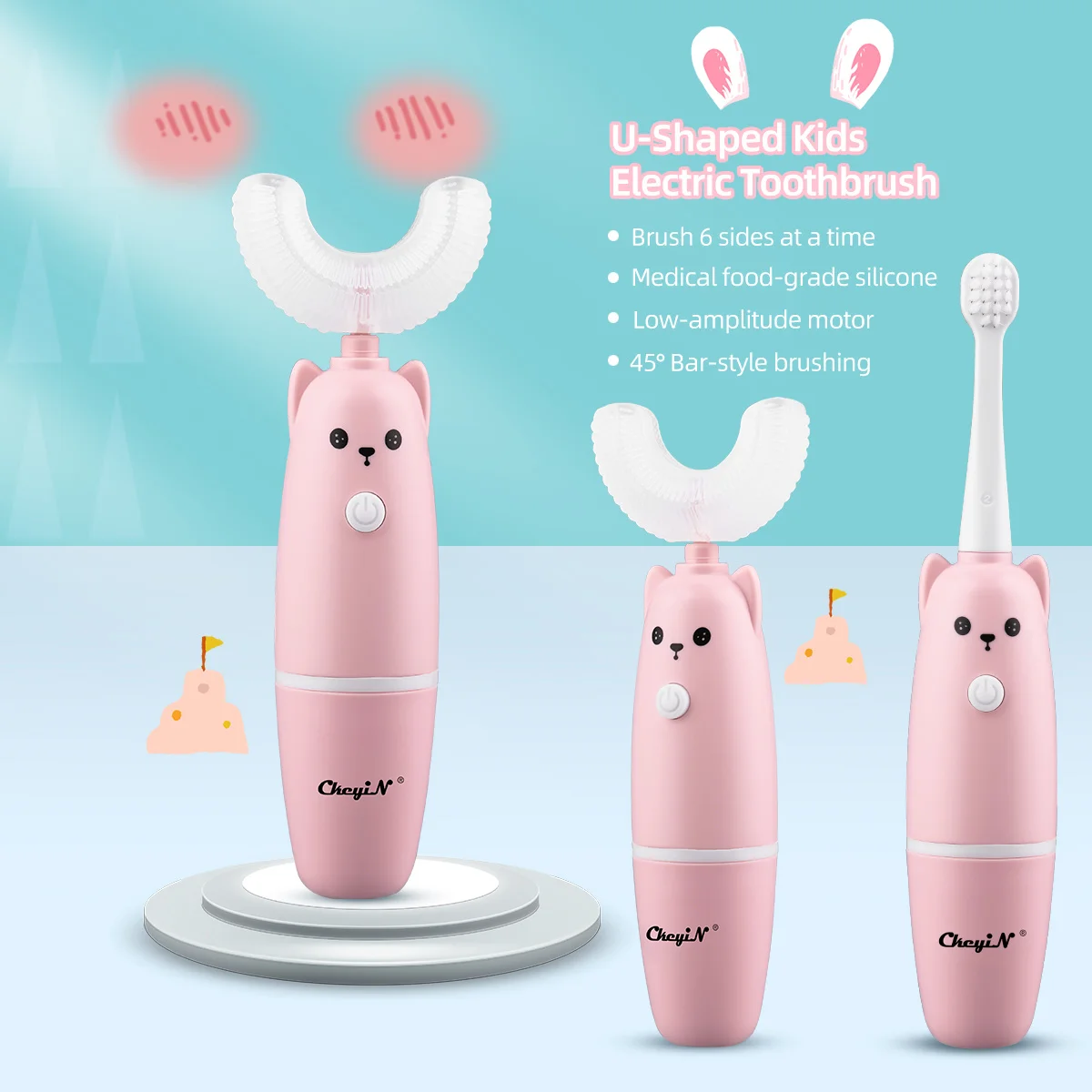 CkeyiN Battery Powered Kids U Shape Vibration Silicone Electric Tooth Brush Waterproof Children Teeth Brush+4 Replaceable Heads
CkeyiN Battery Powered Kids U Shape Vibration Silicone Electric Tooth Brush Waterproof Children Teeth Brush+4 Replaceable Heads