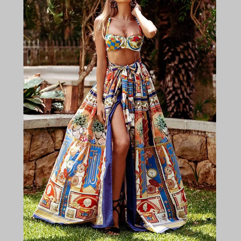 LIYONG Tribal Print Summer Women Two-piece Set Sexy Dress Strapless Backless Top And Split Long Dresses Indie Folk Dress Sets
LIYONG Tribal Print Summer Women Two-piece Set Sexy Dress Strapless Backless Top And Split Long Dresses Indie Folk Dress Sets
