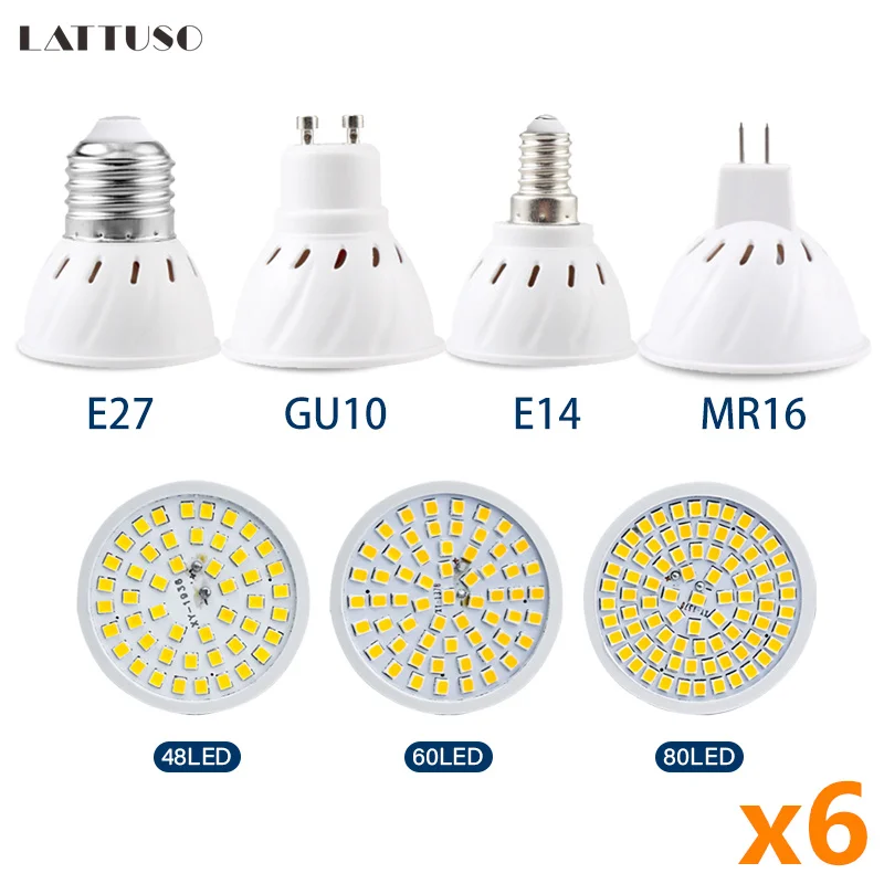 6pcs/lot Bright E27 E14 MR16 GU10 Lampada LED Bulb 220V Bombillas LED Lamp Spotlight 48 60 80 LEDs 2835SMD Lampara Spot Light
6pcs/lot Bright E27 E14 MR16 GU10 Lampada LED Bulb 220V Bombillas LED Lamp Spotlight 48 60 80 LEDs 2835SMD Lampara Spot Light