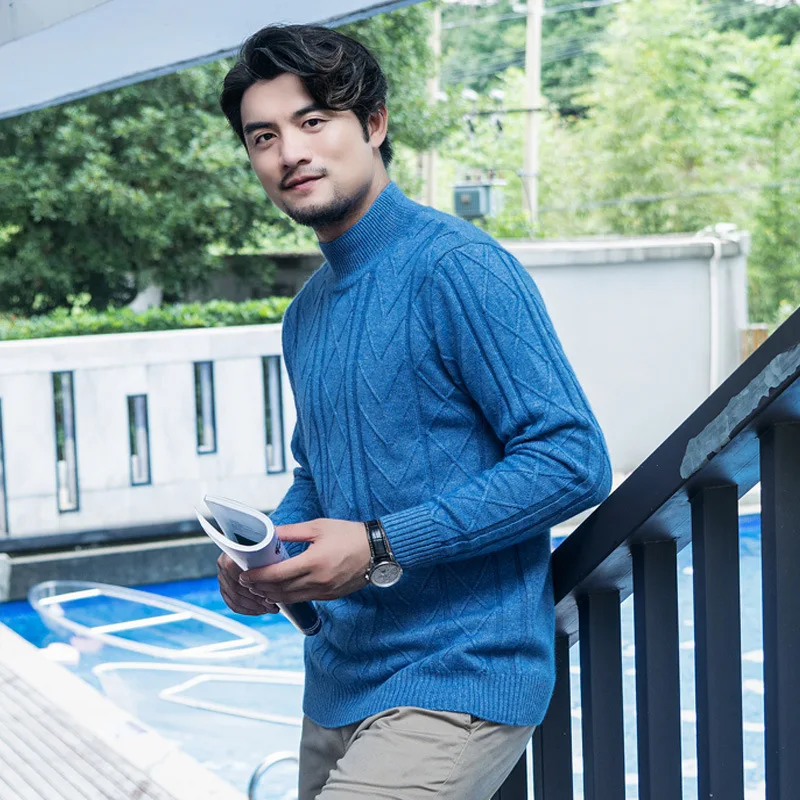 Spring Winter Men's Cashmere Sweater Half High Round Neck Pullover Thickened Jacquard Knitted Pullover Korean Fashion Clothing 
Spring Winter Men's Cashmere Sweater Half High Round Neck Pullover Thickened Jacquard Knitted Pullover Korean Fashion Clothing