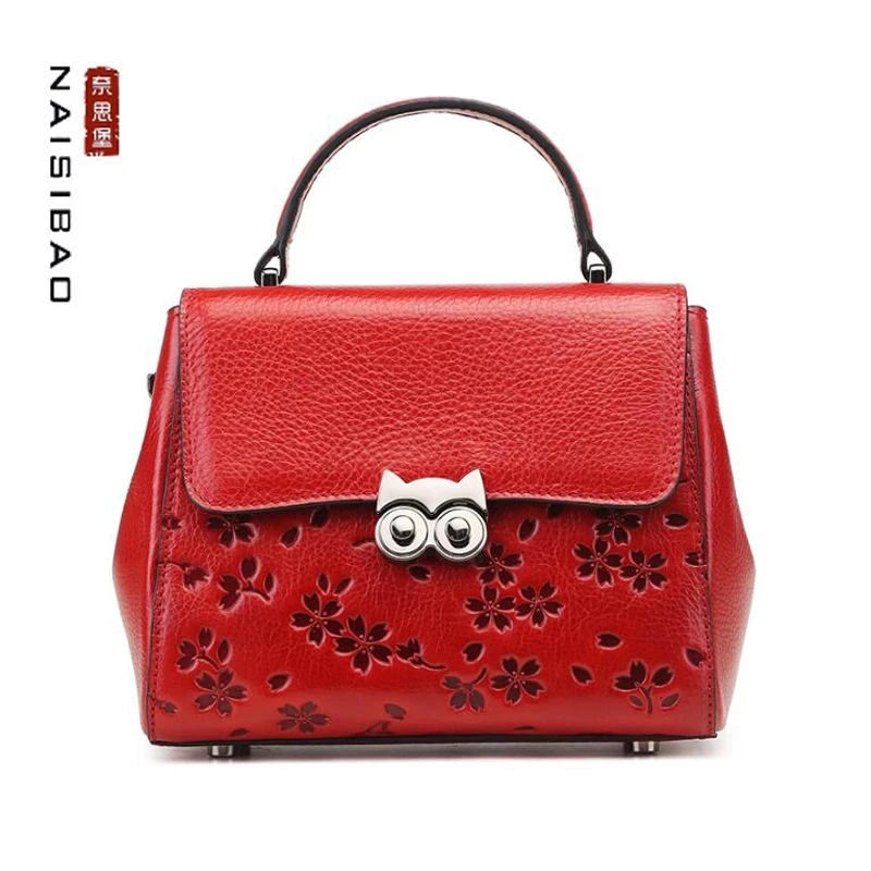 

NAISIBAO Real Cowhide Bag Luxury Designer Genuine Leather Bag Famous Brand sac de luxe femme bolsos para mujer Female Bag Red