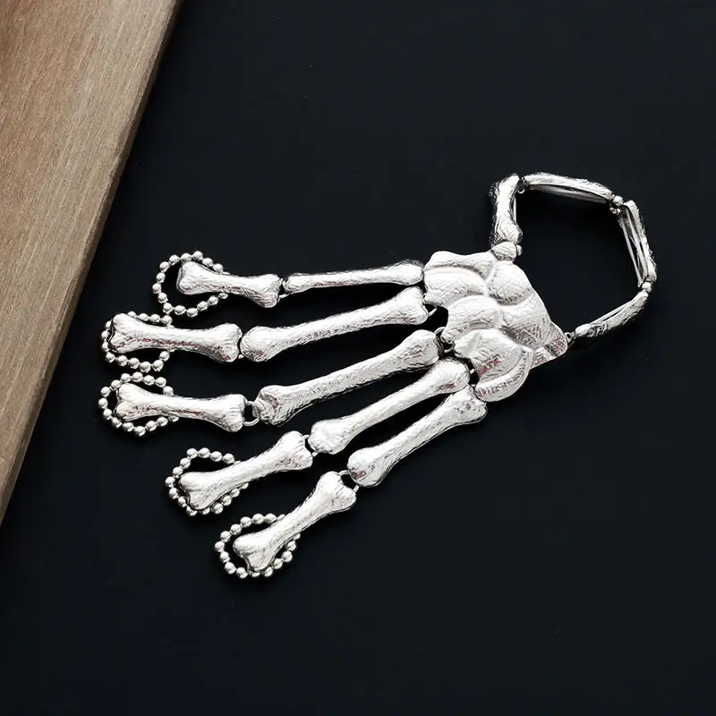 Панк Череп браслет соединенный с кольцом на пальце Готический Скелет Кость рука