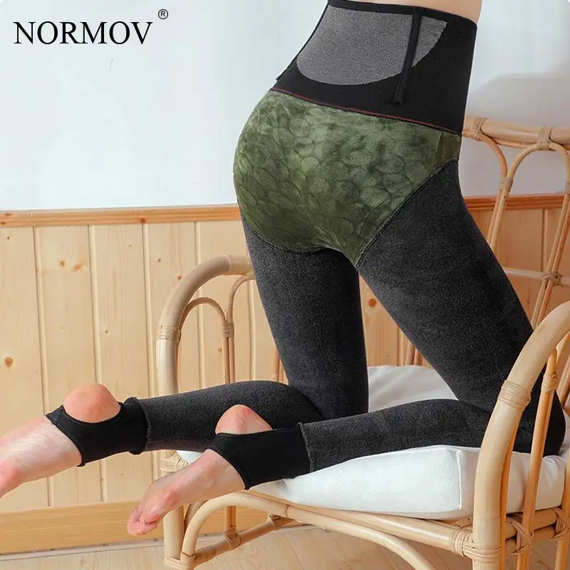 

NORMOV Plus Velvet Leggings Winter Thick Elasticity External Wear Pants Black High Waist Push Up Warm Slim Leggings Women