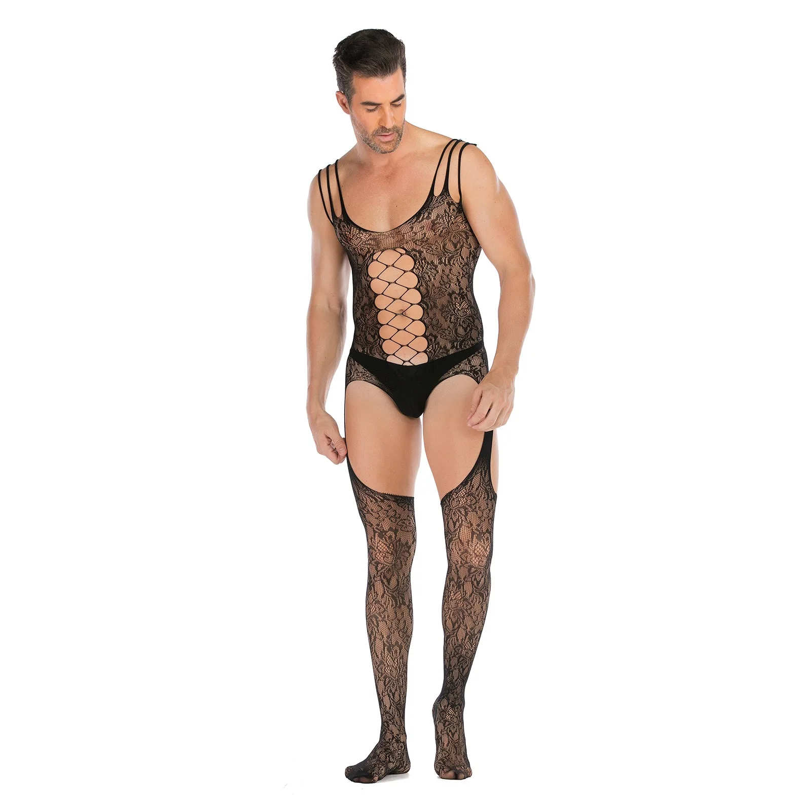Sexy Sleeveless Jacquard High Slit One-piece Mesh Sexy Open File Full-body Men's Mesh One-piece Socks
Sexy Sleeveless Jacquard High Slit One-piece Mesh Sexy Open File Full-body Men's Mesh One-piece Socks