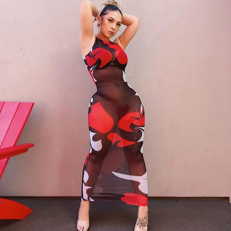 Women’s Casual Sleeveless Long Dress Sexy Printing Mesh Yarn Perspective High Waist Skinny Dress For Seaside Beach Holiday
Women’s Casual Sleeveless Long Dress Sexy Printing Mesh Yarn Perspective High Waist Skinny Dress For Seaside Beach Holiday
