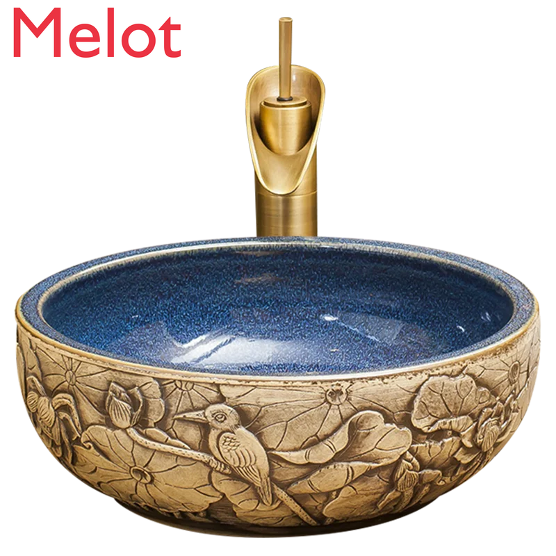 Desktop Basin Retro Wash Basin Art Basin Bathroom European Style Wash Basin Household Ceramic Basin round Basin
Desktop Basin Retro Wash Basin Art Basin Bathroom European Style Wash Basin Household Ceramic Basin round Basin