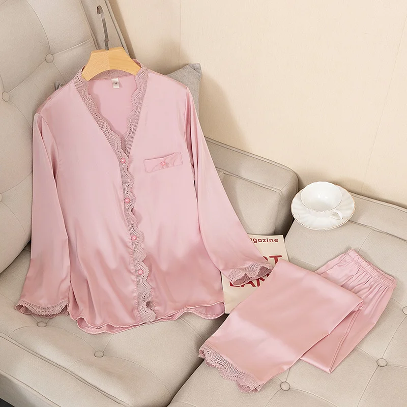 Women Sexy Sleepwear Satin Pyjamas Silky 2 Piece Pajamas Set Loungewear Casual Solid Nightwear Shirt&Pants Spring New Bathrobe
Women Sexy Sleepwear Satin Pyjamas Silky 2 Piece Pajamas Set Loungewear Casual Solid Nightwear Shirt&Pants Spring New Bathrobe