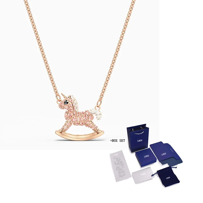 Fashion SWA New SWEET UNICORN Golden Necklace Pink Unicorn Exquisite Small Crystal Rose Gold Chain Ladies Luxury Jewelry Gift 
Fashion SWA New SWEET UNICORN Golden Necklace Pink Unicorn Exquisite Small Crystal Rose Gold Chain Ladies Luxury Jewelry Gift