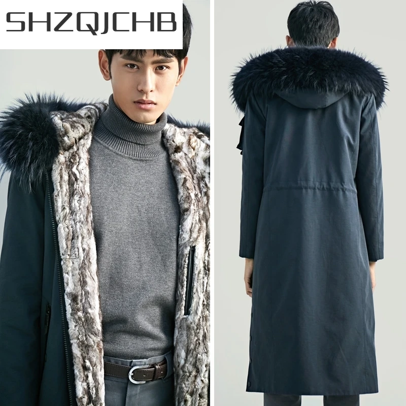 JCHB 2021 Real Fur Men Coat Real Mink Fur Coat Raccoon Fur Collar Winter Coat Men Real Fur Parka Mens Clothing Casaco YY1177