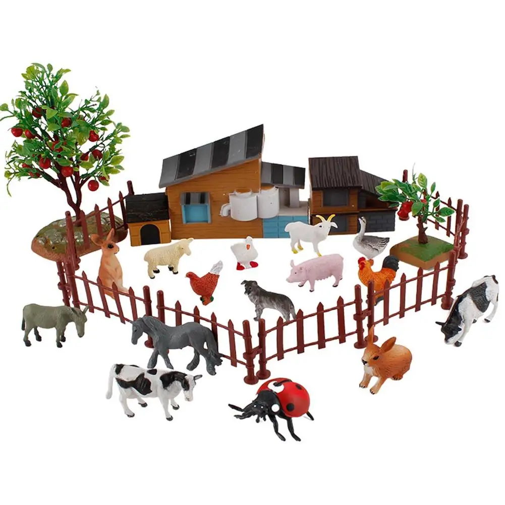 

Farm House Model Action Figures Farmer Cow Sheep Horse Pig Hen Duck Poultry Animals Set Figurine Miniature Educational Kids Toy