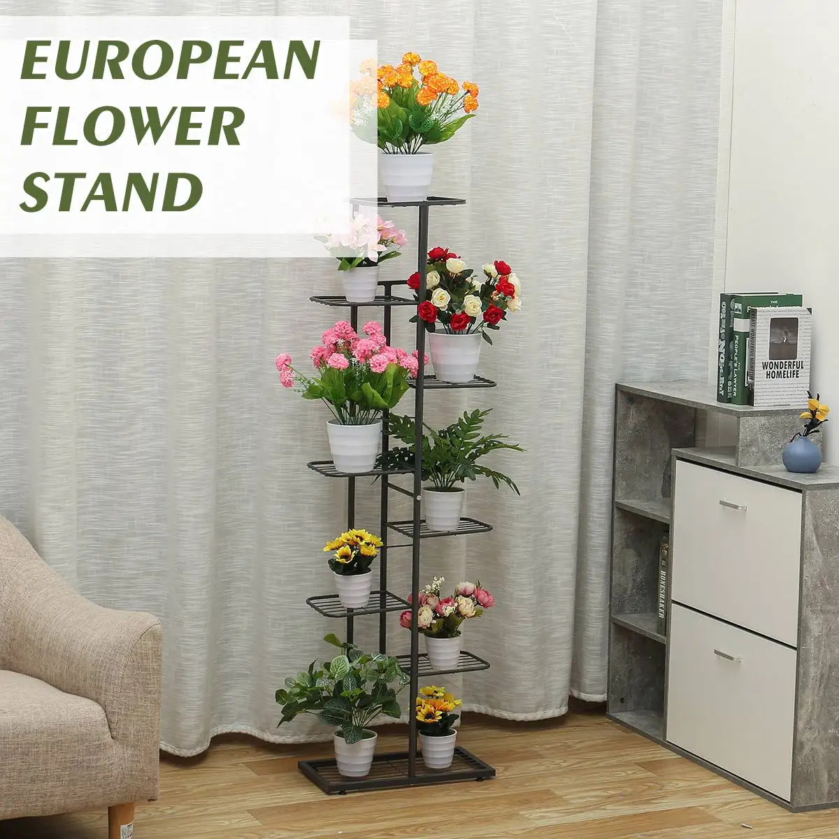 8 Tiers Iron Flower Rack 43x22x141cm Plant Stand Multi Flower Stand Shelves for Bonsai Display Shelf Yard Garden Patio Balcony
8 Tiers Iron Flower Rack 43x22x141cm Plant Stand Multi Flower Stand Shelves for Bonsai Display Shelf Yard Garden Patio Balcony