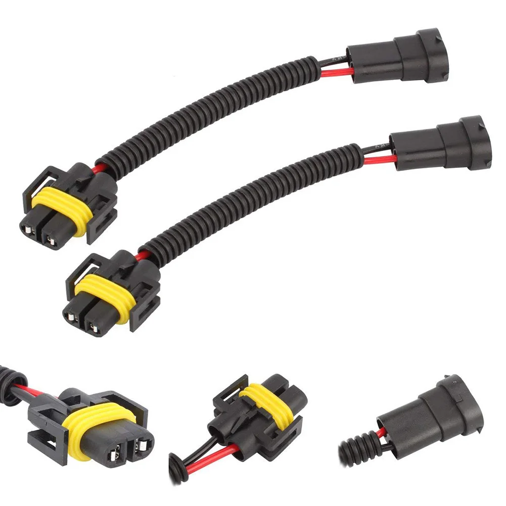 

2pcs ABS H11 H9 H8 Car Headlights Extension Cable Wiring Harness Sockets Wires Black + Yellow for Fog Lights