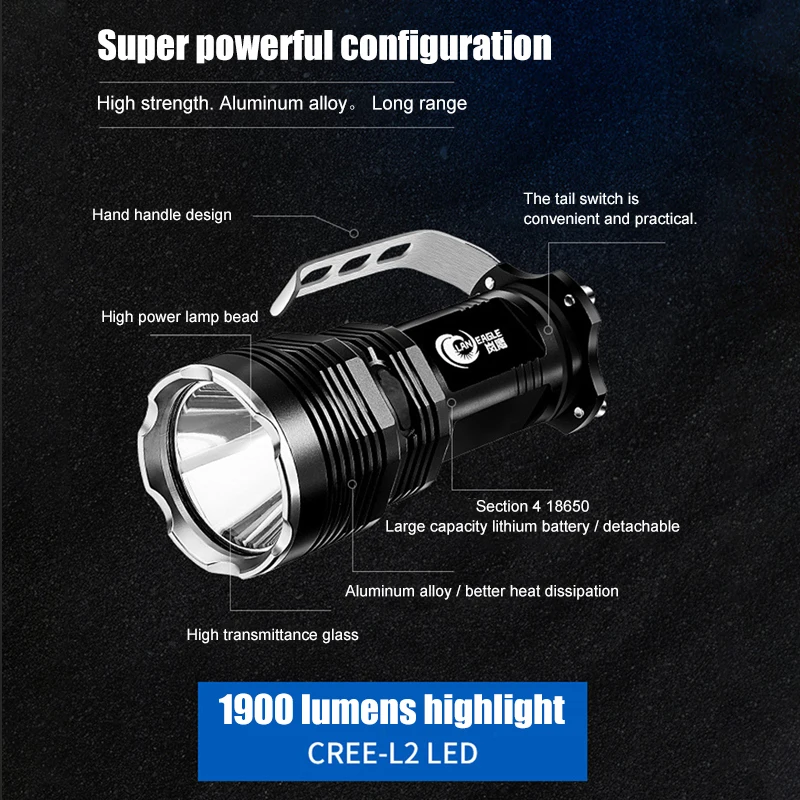 Super bright outdoor searchlight portable handheld rechargeable flashlight, LED flashlight multifunctional long-range light
Super bright outdoor searchlight portable handheld rechargeable flashlight, LED flashlight multifunctional long-range light