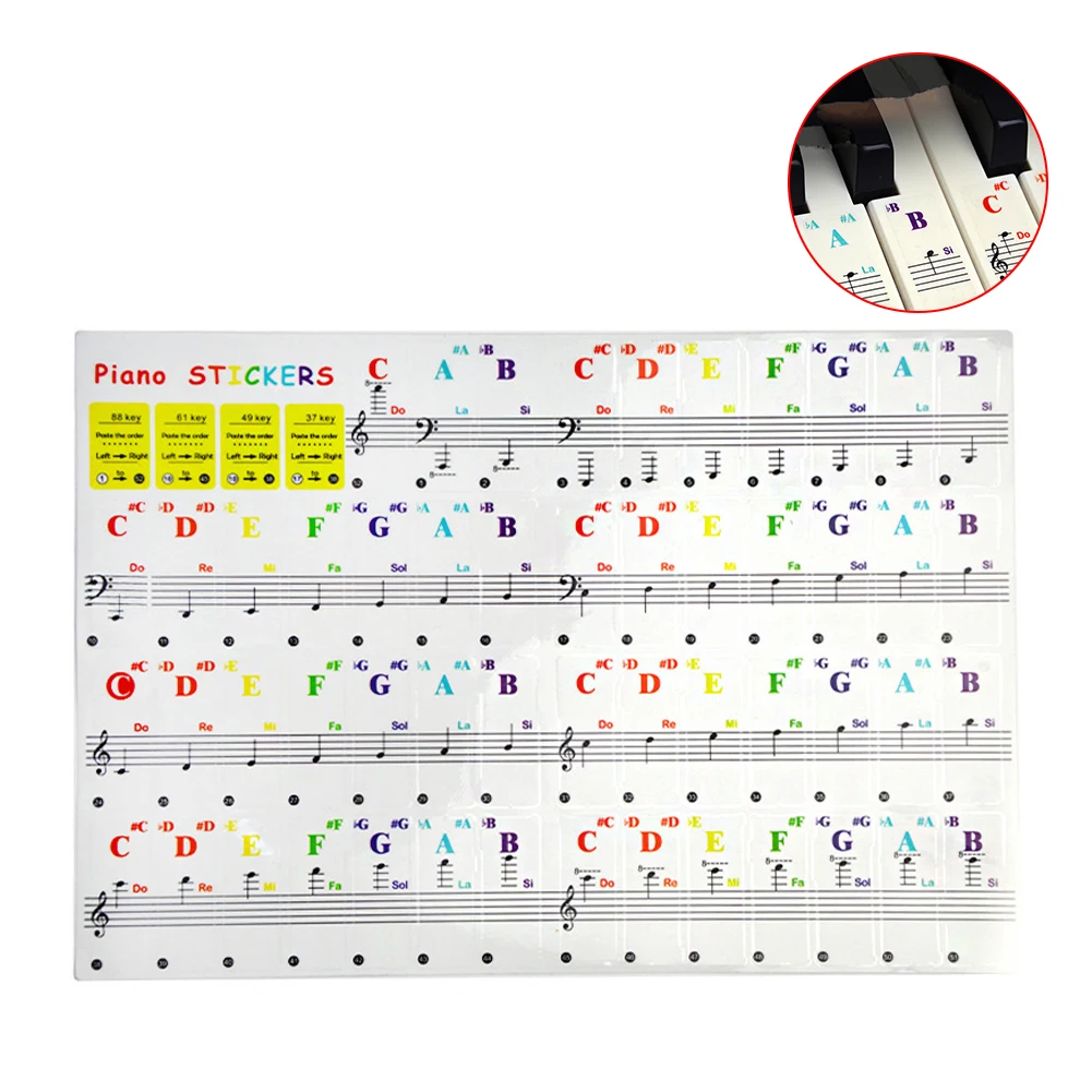 49/54/61/88 Color Transparent Piano Keyboard Stickers Electronic Keyboard Key Piano Stave Note Sticker Symbol For White Keys
49/54/61/88 Color Transparent Piano Keyboard Stickers Electronic Keyboard Key Piano Stave Note Sticker Symbol For White Keys