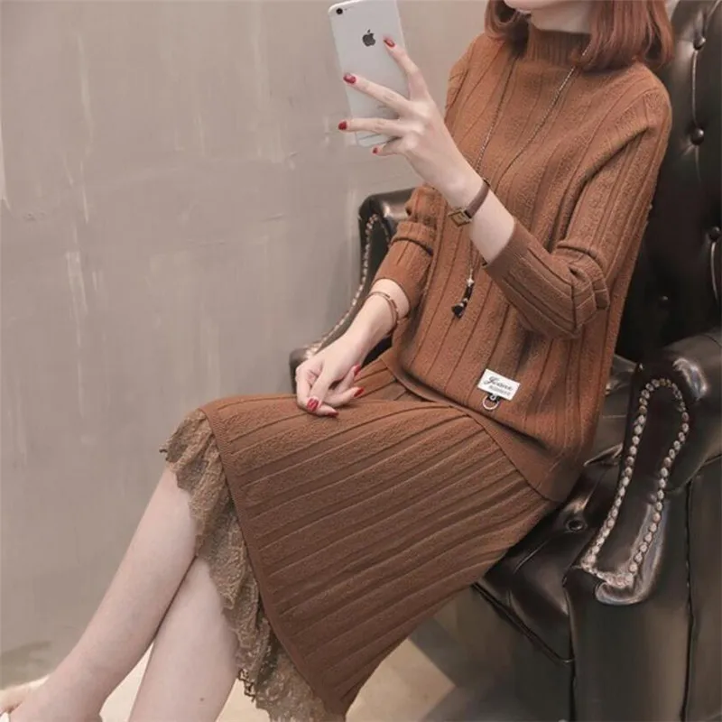 2022 New Knitted Dress Two-pieces Sets Lace Patchwork Bottoming Dress Women Autumn Winter New Fashion Long-sleeved Sweater
2022 New Knitted Dress Two-pieces Sets Lace Patchwork Bottoming Dress Women Autumn Winter New Fashion Long-sleeved Sweater