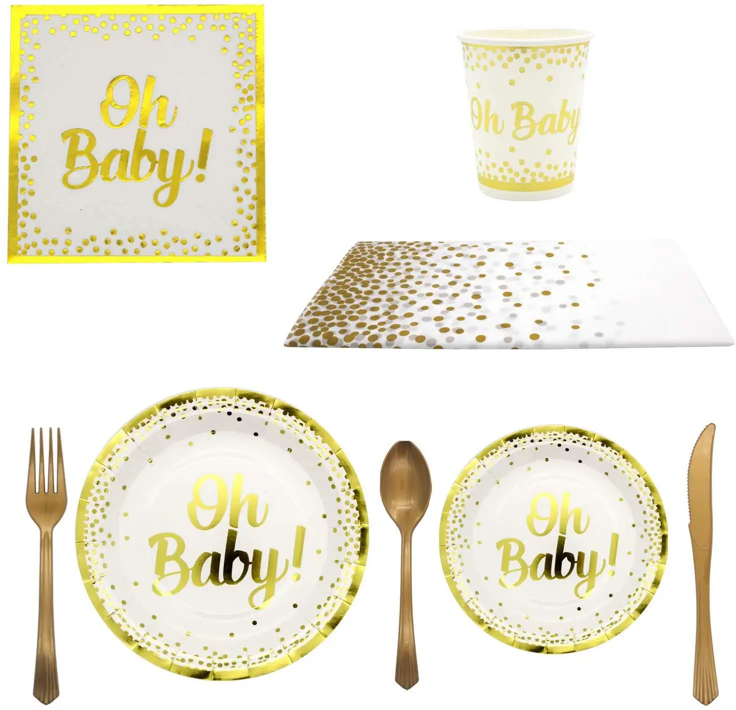 Bronzing Oh Baby Party Disposable Tableware Set Gold Dots Paper Cups Plates Tableware Decor for Kids Birthday Party Decorations
Bronzing Oh Baby Party Disposable Tableware Set Gold Dots Paper Cups Plates Tableware Decor for Kids Birthday Party Decorations