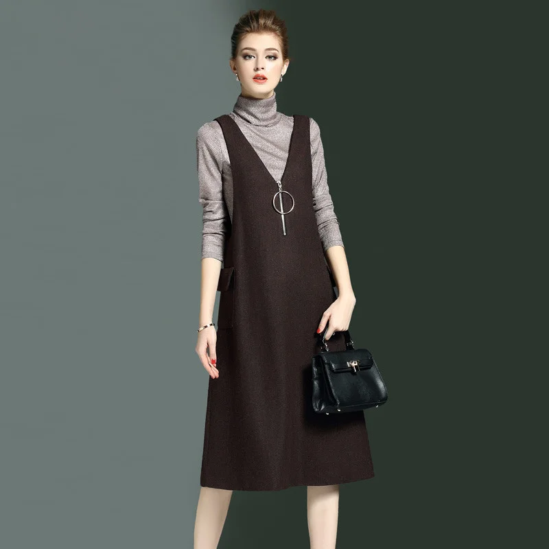Women Autumn Winter Long Dress New Fashion Sleeveless Ladies Dresses 40% Wool Dress Female vestido Casual 931C2488
Women Autumn Winter Long Dress New Fashion Sleeveless Ladies Dresses 40% Wool Dress Female vestido Casual 931C2488