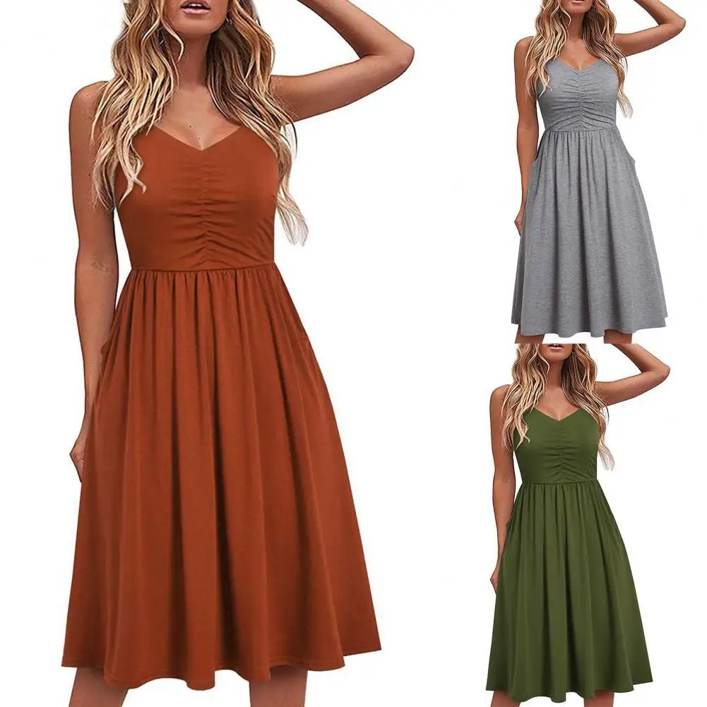 Vintage Summer Women Dress Low Neck Pleated Middle Length Ladies Sleeveless Shirring Dress Casual Dress Female Party Club Clothe
Vintage Summer Women Dress Low Neck Pleated Middle Length Ladies Sleeveless Shirring Dress Casual Dress Female Party Club Clothe