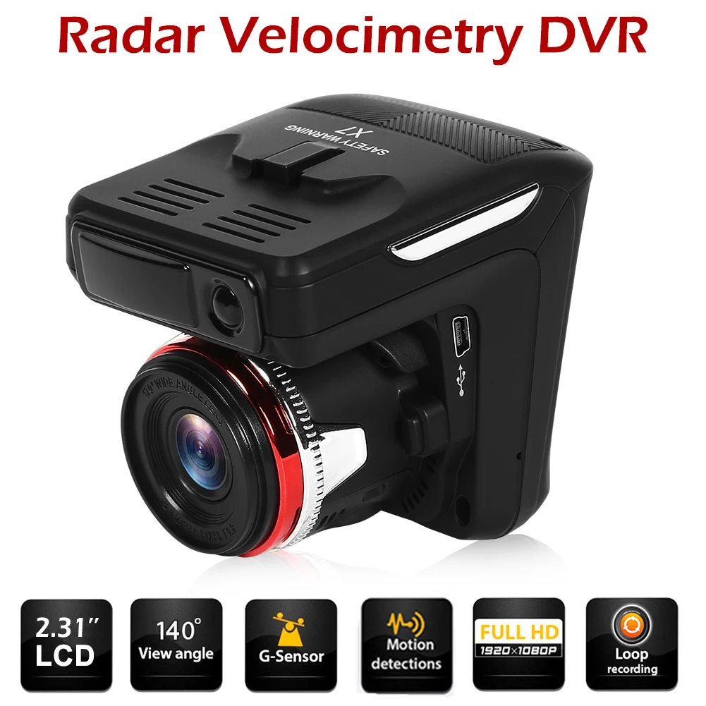 

X7 1080p Rearview Mirror Tachograph Reverse FHD Dash Cam Radar Detector 2 in 1 Car DVR Camera Anti Radar Detector