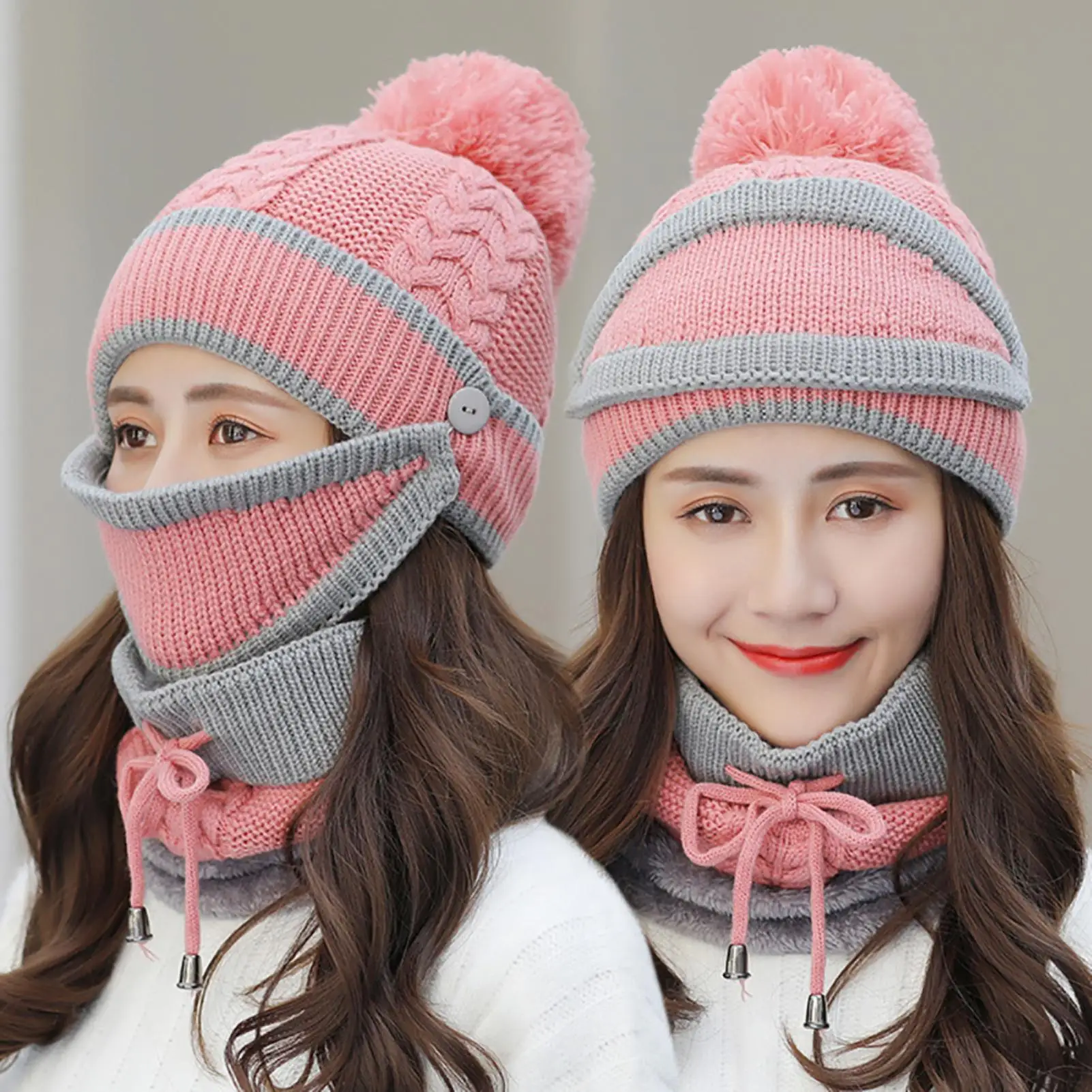 Women knitted Caps Winter Knitted Beanie Cap Warm Face Cover Neck Scarf Gloves Outdoor Set Thick Hats with Buttons 6 Colors 2020
Women knitted Caps Winter Knitted Beanie Cap Warm Face Cover Neck Scarf Gloves Outdoor Set Thick Hats with Buttons 6 Colors 2020
