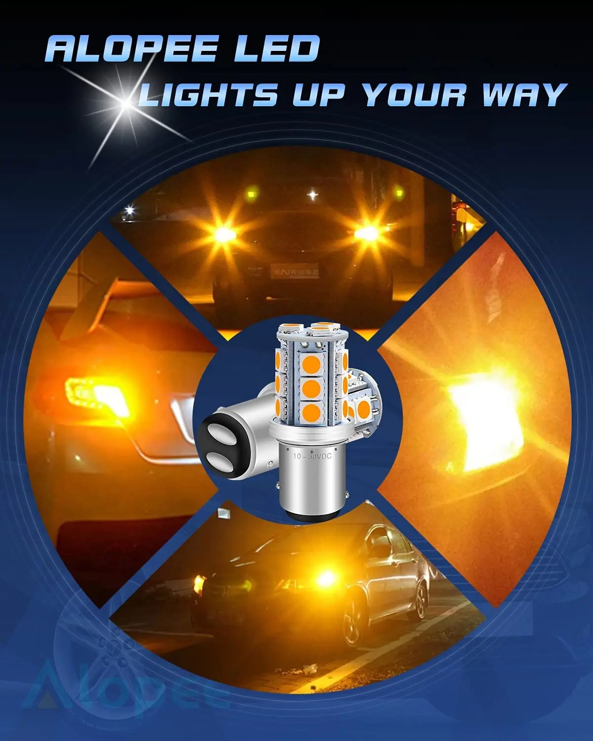 

6-Pack 1157 BAY15D 7528 2057 2357 P21/5W 5050 18 SMD LED Light Bulb for 10-30V-DC Car Turn Signal Light Tail Lamps Amber/Yellow