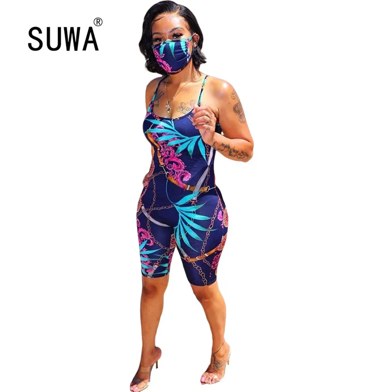 

Женский короткий Облегающий комбинезон SUWA, Модный популярный пляжный комбинезон на бретелях-спагетти с принтом листьев, 2020