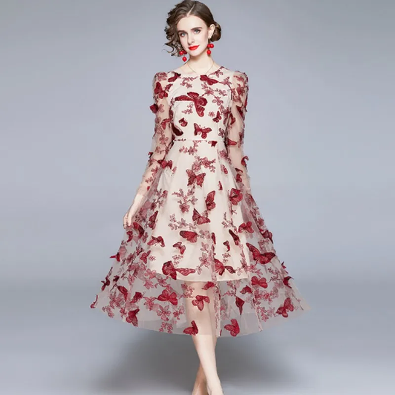 Vintage Mesh Butterfly Embroidery Dress Vestidos 2021 Women Spring Elegant O-Neck Puff Sleeve High Waist Slim Dress
Vintage Mesh Butterfly Embroidery Dress Vestidos 2021 Women Spring Elegant O-Neck Puff Sleeve High Waist Slim Dress