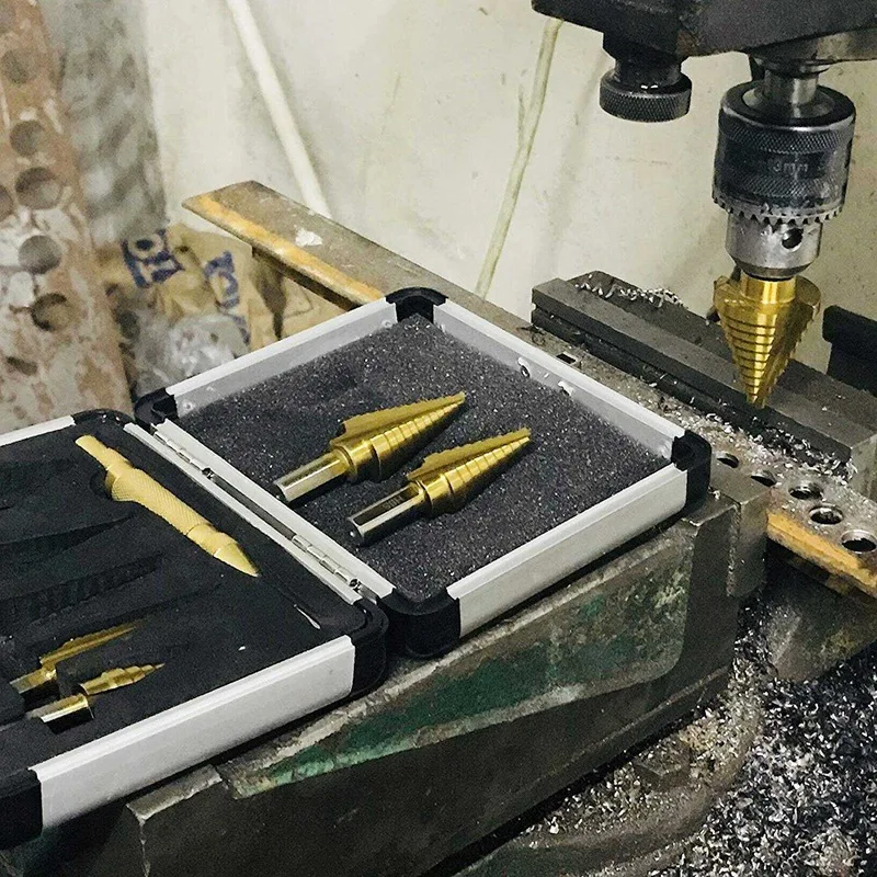 5Pcs Titanium Step Drill Bit Set With Automatic Center Punch, 50 Sizes In 5 Steel Drill Bits Set For Sheet Metal With Aluminum C
5Pcs Titanium Step Drill Bit Set With Automatic Center Punch, 50 Sizes In 5 Steel Drill Bits Set For Sheet Metal With Aluminum C