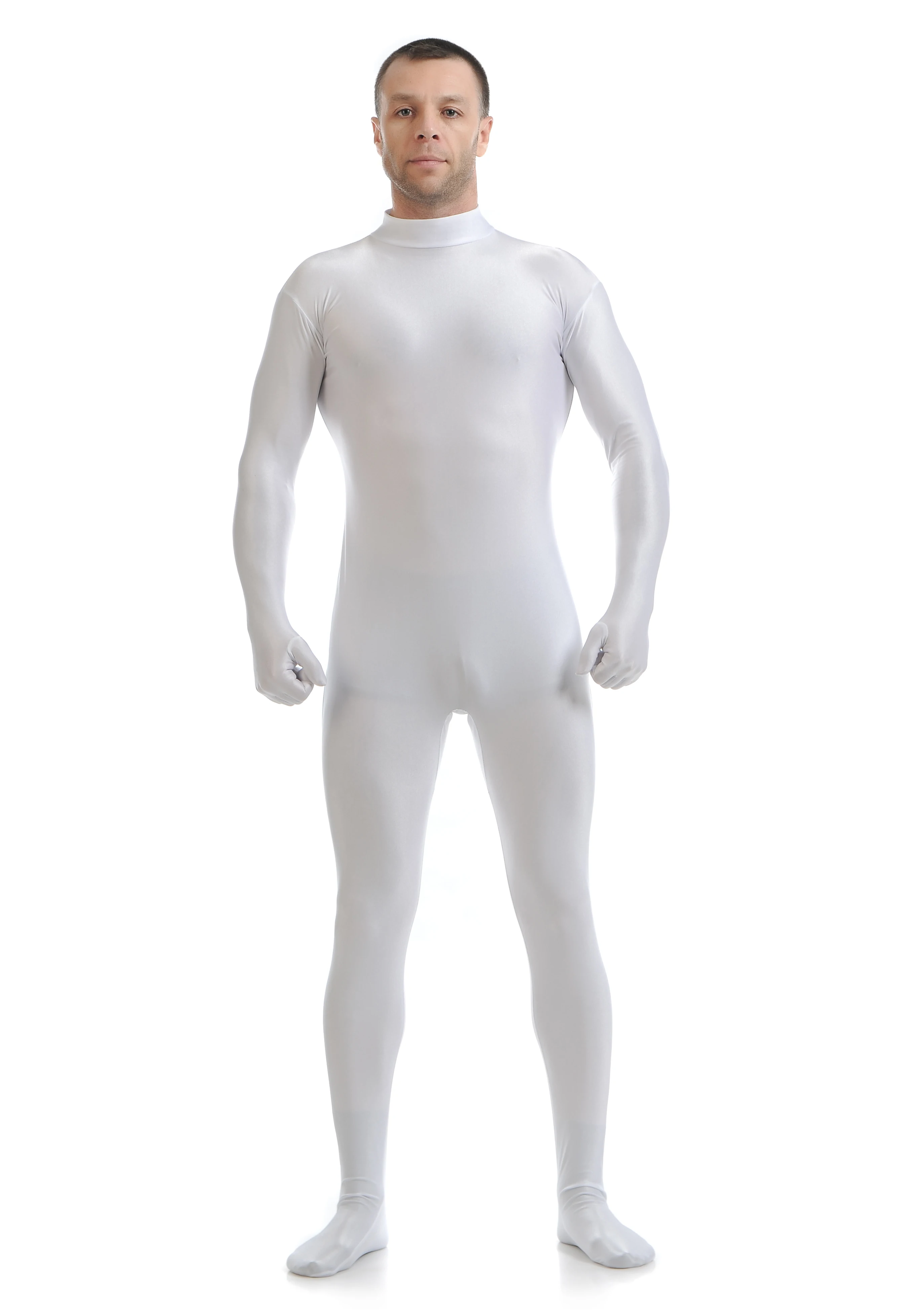 (CM 27) Белый спандекс Zentai полный тело Кожа Плотный Комбинезон зентай костюм боди