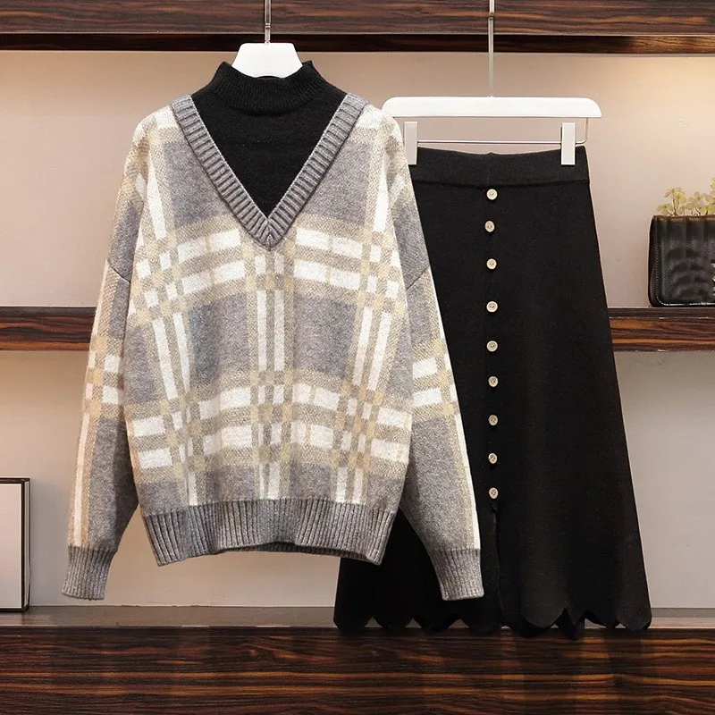 Women Lattice Sweater and Skirt Suit Patchwork Turtleneck Long Sleeve Oversize Knitted Pullover Tops Bodycon Skirt 2 pce Sets
Women Lattice Sweater and Skirt Suit Patchwork Turtleneck Long Sleeve Oversize Knitted Pullover Tops Bodycon Skirt 2 pce Sets