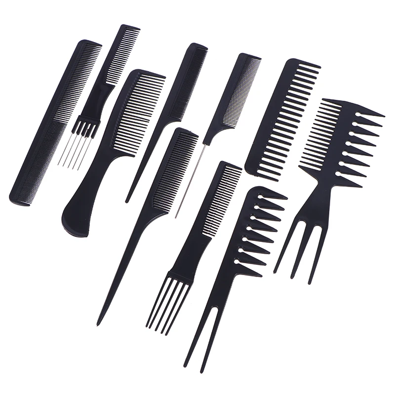 10 Pcs/Set Professional Hair Brush Comb Salon Barber Anti-static Hair Combs