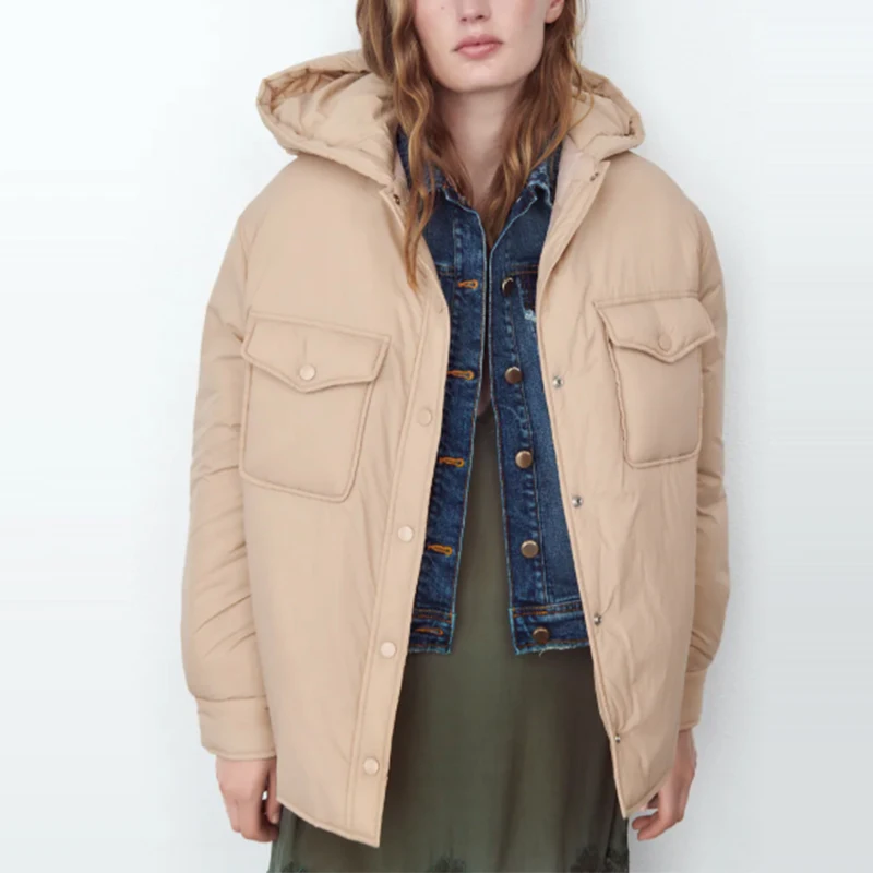 Женская однотонная парка с капюшоном Za, однобортная куртка с длинными рукавами и карманами, верхняя одежда, CC3585, зима 2021 
Женская однотонная парка с капюшоном Za, однобортная куртка с длинными рукавами и карманами, верхняя одежда, CC3585, зима 2021