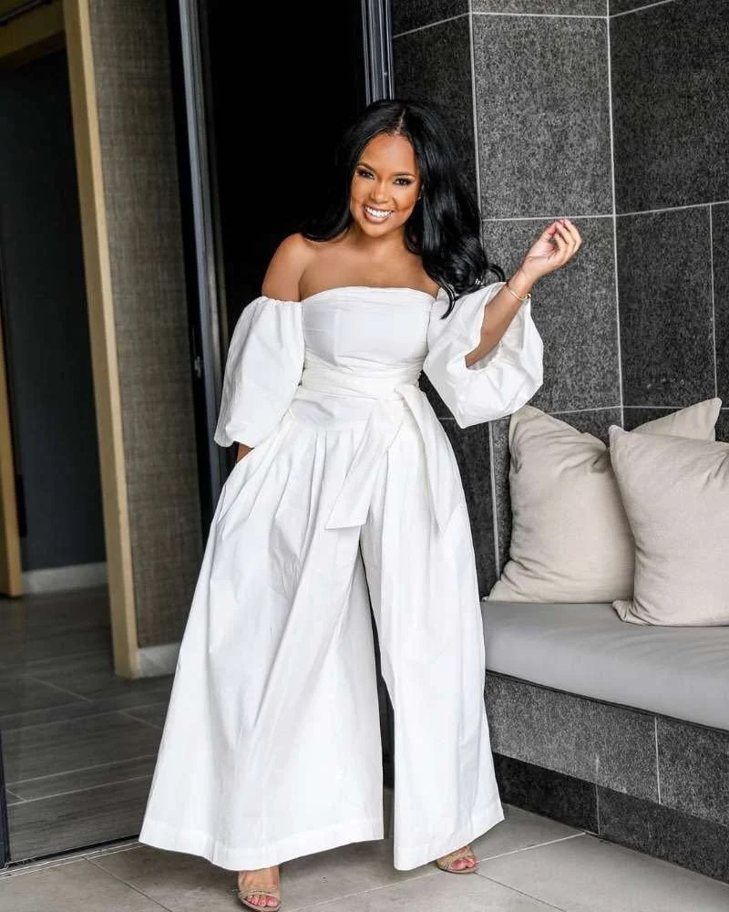 2021 Summer Loose Off Shoulder Casual Wide-leg Jumpsuits Women Solid Shirring Flared Sleeves Rompers One Piece Outfit Fashion
2021 Summer Loose Off Shoulder Casual Wide-leg Jumpsuits Women Solid Shirring Flared Sleeves Rompers One Piece Outfit Fashion