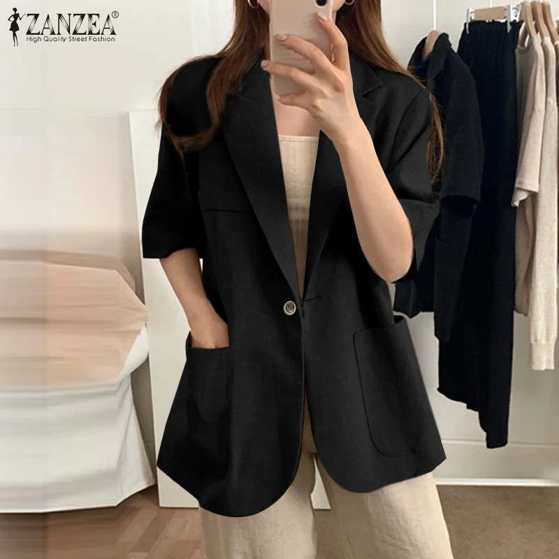 Fashion Women's Outwears ZANZEA 2021 Summer Blazer Casual 3/4 Sleeve Overcoats Female Single Button Tops Female Solid Tunic Gray
Fashion Women's Outwears ZANZEA 2021 Summer Blazer Casual 3/4 Sleeve Overcoats Female Single Button Tops Female Solid Tunic Gray